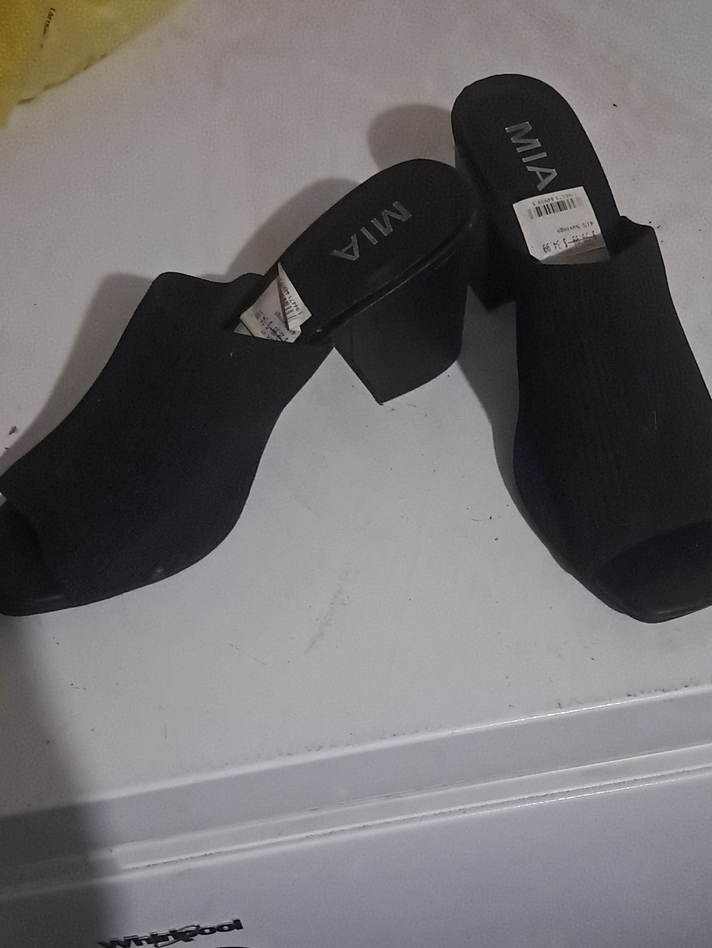 MIA Black Stretch Open-Toe Block Heel Mules